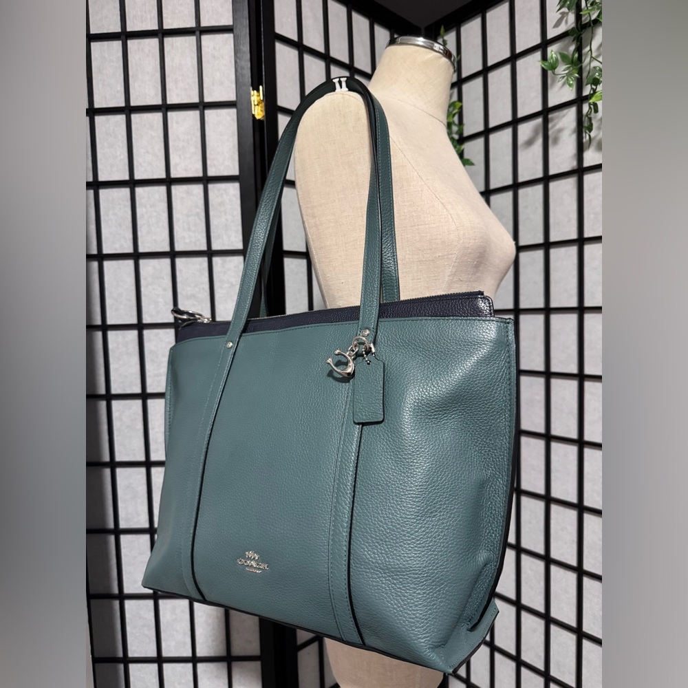 Coach Green Leather shoulder Tote Bag May - Picture 2 of 12